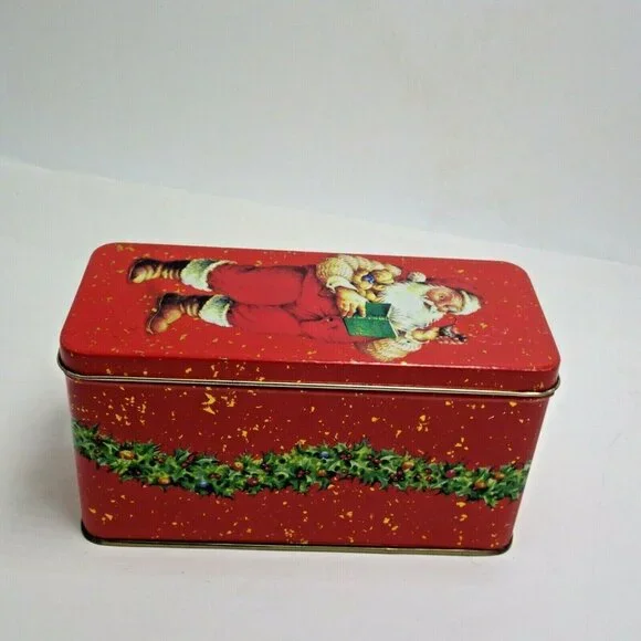 Department 56 Christmas Tin Santa Ho Ho Ho Red Rectangle - Picture 4 of 7